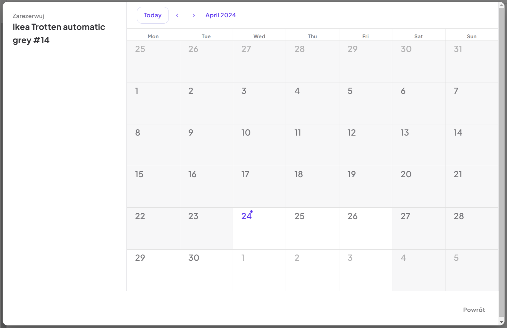 Single Month Calendar View
