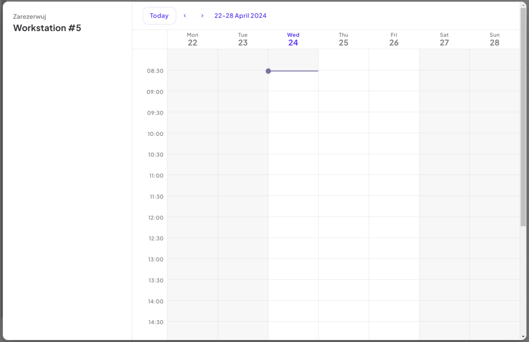 Single Week Calendar View
